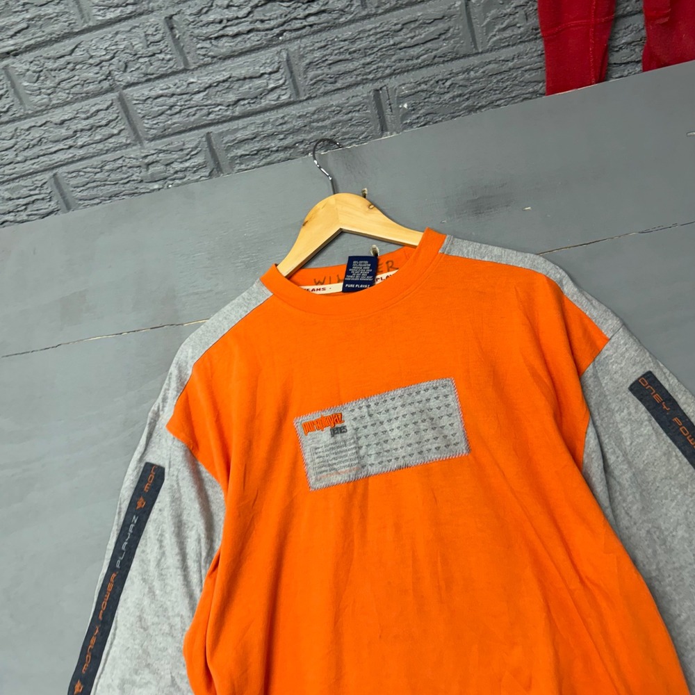 Pureplayaz Vintage Streetwear T-Shirt Orange Grey Colorblock XL Money Power Play
